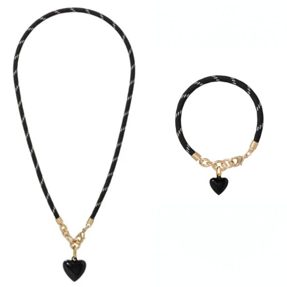 *Set* Roxanne Assoulin The Happy Cord Charm Necklace & Bracelet Set Black/Black - Picture 1 of 5